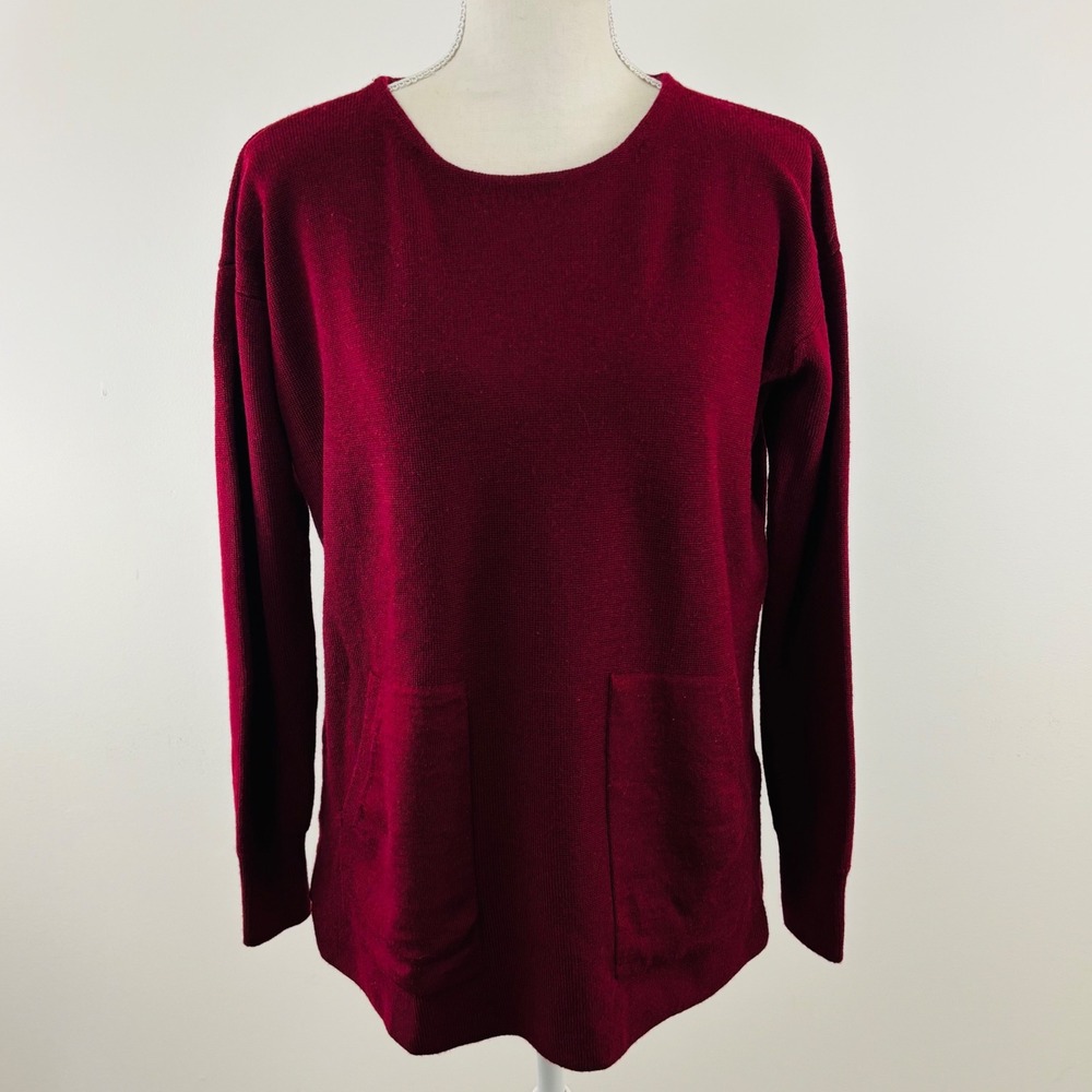 J.Crew Red Knit Long Sleeve Crewneck Tunic Wool Sweater‎ Front Pockets Small